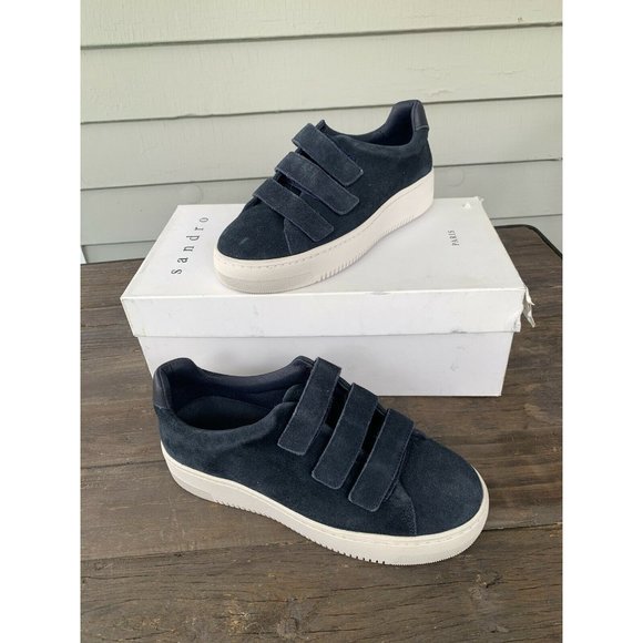 Sandro Paris Blue Suede Leather Low Top Sneakers - Picture 1 of 7